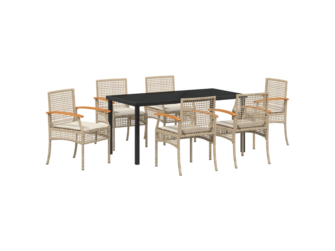 Conjunto 7 De Jantar De Jardim De Vidaxl Com Almofadas Bege De Vime Poliéster