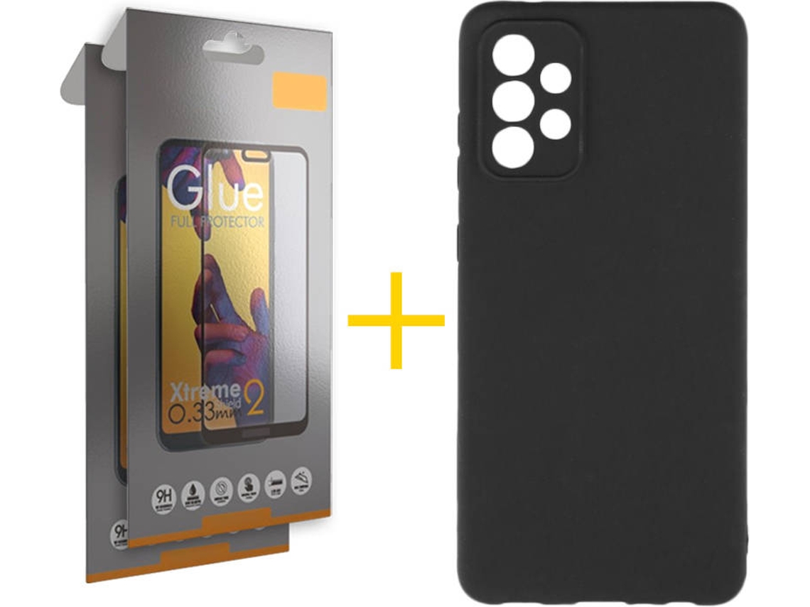 Capa e 2 x Película de Vidro Full Samsung Galaxy A32 5G SKYHE Silicone Líquido Preto