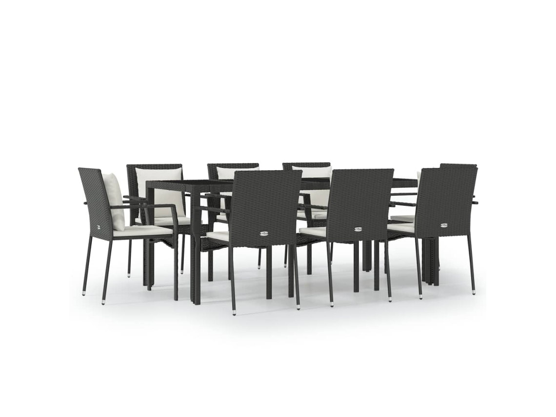 Conjunto de 9 Jantar para Jardim com Almofadões Vime Pe Preto MAISON EXCLUSIVE