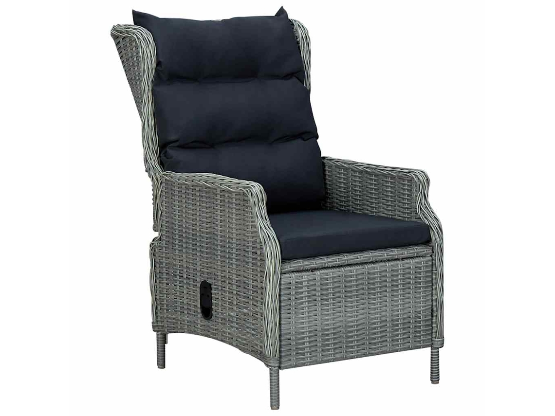 Vidaxl Cadeira Jardim Reclinável C/ Almofadões Vime Pe Cinzento-claro