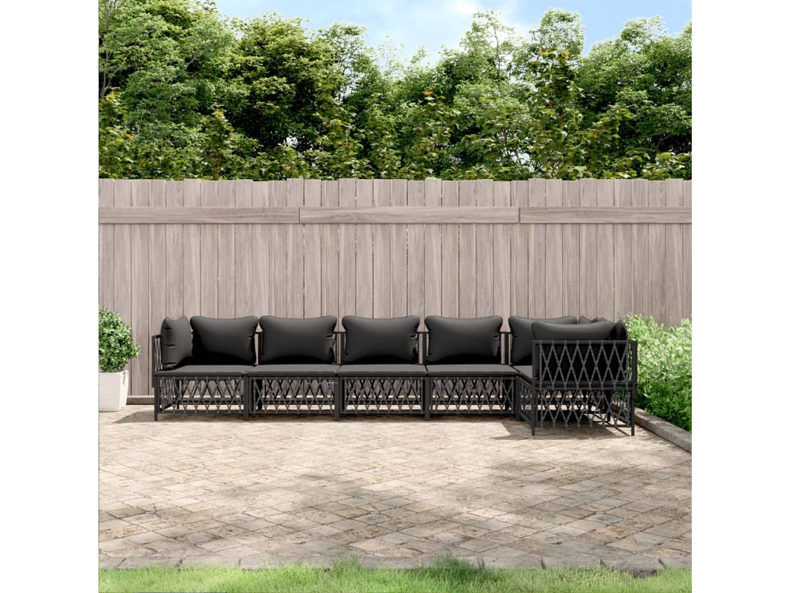 Vidaxl 6 Pcs Conjunto Lounge De Jardim Com Almofadões Aço Antracite