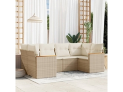 Vidaxl 6 Pcs Conjunto De Sofás P/ Jardim Com Almofadões Vime Pe Bege