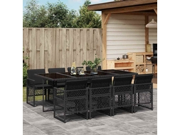 Vidaxl 9 Pcs Conjunto De Jantar P/ Jardim C/ Almofadões Vime Pe Preto
