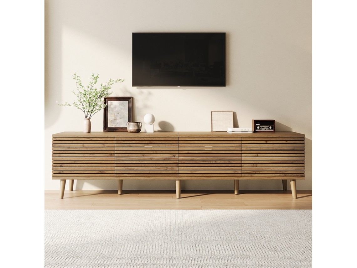 Suporte Para Tv De 180 Cm, 4 Portas, Gerenciamento De Cabos, Para Tvs De 75 Polegadas, Madeira.