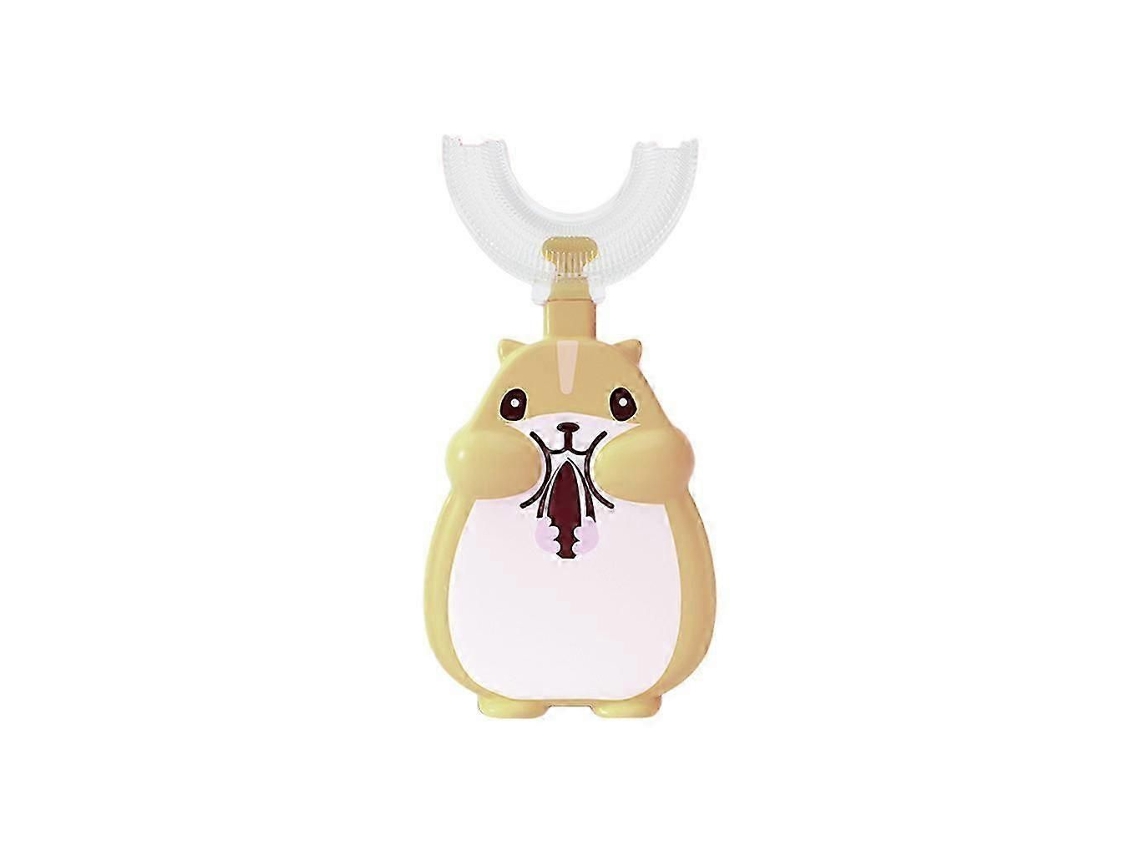 Escova de Dentes Manual Infantil com Desenho Esquilo, Rotação 360 ​​graus, Formato U, Mordedor, Silicone Mac Io, para Higiene Bucal. GOKOCO