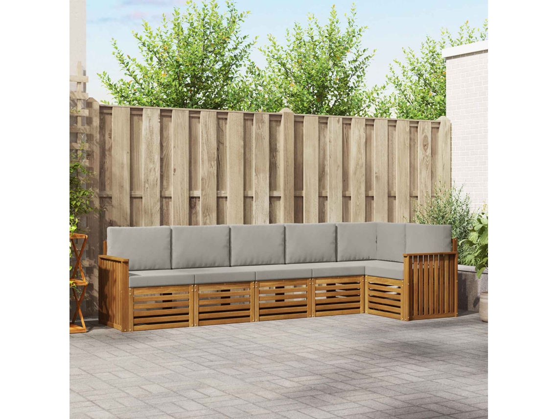 Vidaxl Conjunto De Sofá Sectional 6 Pcs Cinza Natural E Claro
