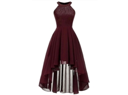 Vestido Vintage De Calcinha Alta Para Festa De Cocktail Feminino Com Detalhes De Renda Floral E Design Asimétrico Vermelho