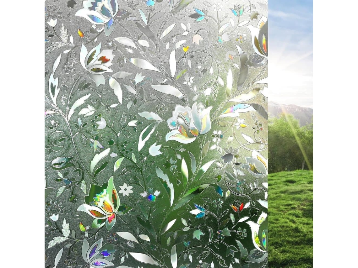Película Autoadesiva Para Janelas, 40, 70cm X 200cm, Proteção Solar E Privacidade Com Aderência Estática, Estampa Rainbow Tulip Tf 60x200cm