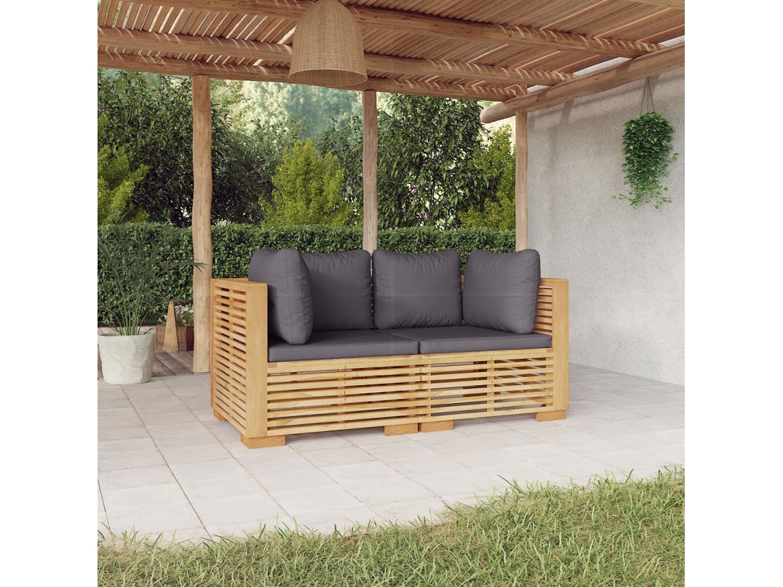 Vidaxl Sofás De Canto Para Jardim Com Almofadões 2 Pcs Teca Maciça