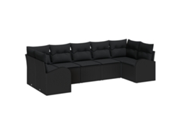 Conjunto 7 Sofá De Jardim Vidaxl Preto Vime Pe (289 X 124 X 85 Cm)