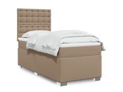 Vidaxl Cama Com Molas/colchão 90x190 Cm Couro Artificial Cappuccino