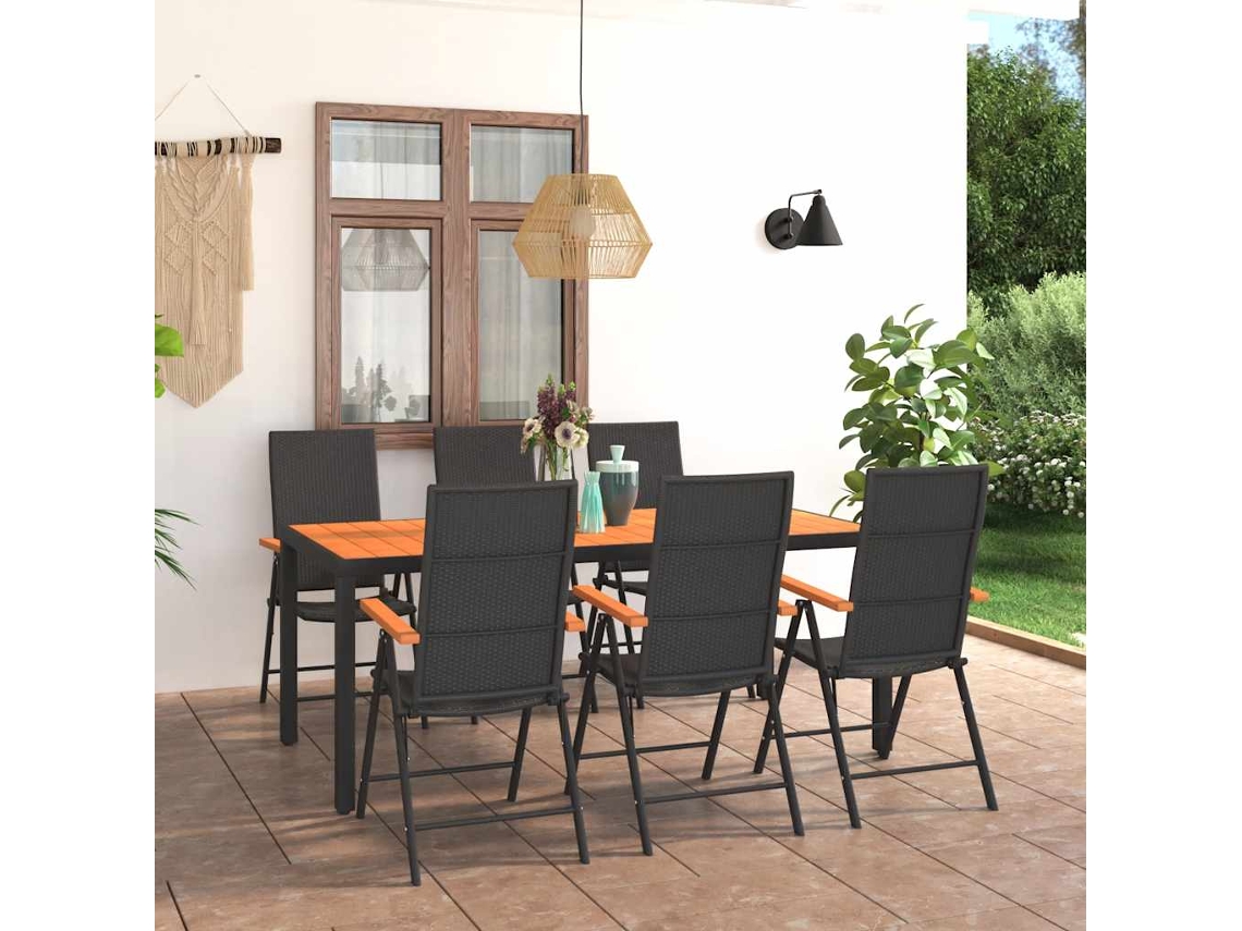 Vidaxl 7 Pcs Conjunto De Jantar Para Jardim Preto E Castanho