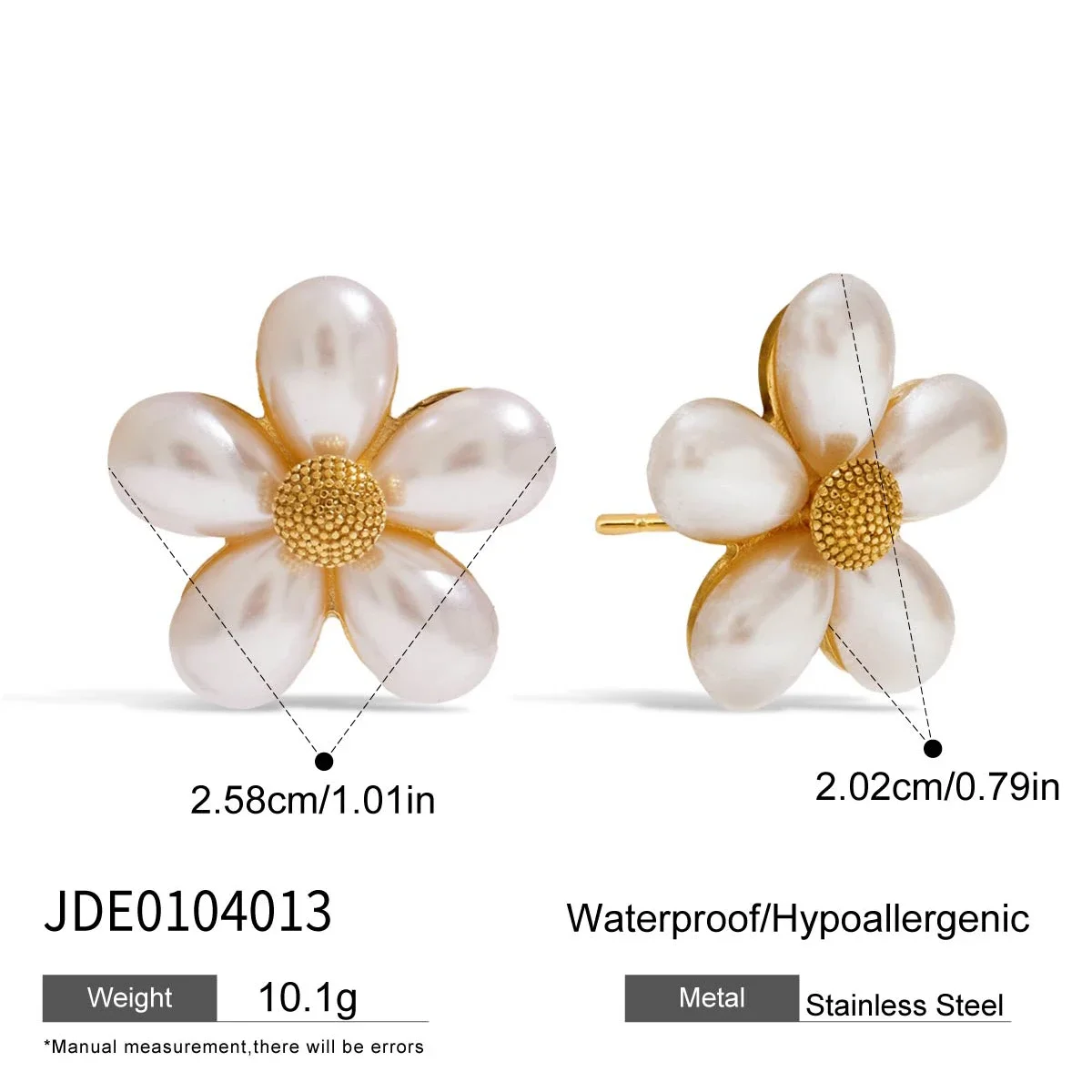 Brincos De Flor De Cinco Pétalas Em Aço Inoxidável Banhado A Ouro Com Pérola