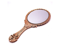 Espelho de Mão Vintage Oval com Cabo Ouro Rosa Compacto para Viagem e Maquiagem