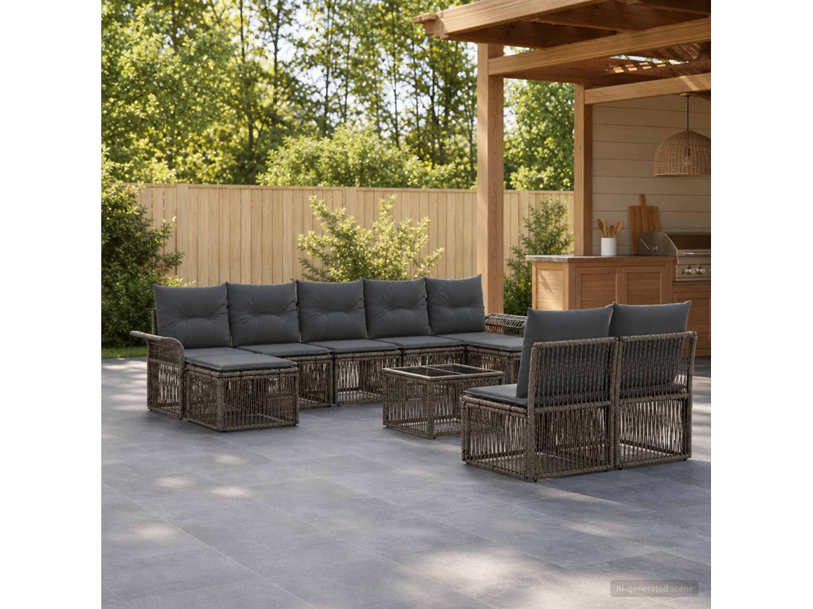 Vidaxl Conjunto De Sofá De Jardim 10 Pcs Cinzento Vime Pe