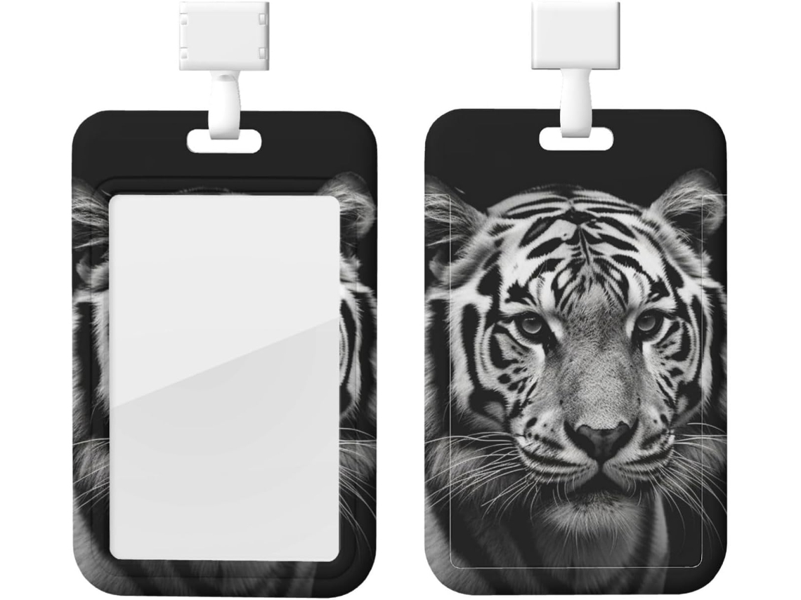 Suporte para Crachá com Cordão, Suporte para Crachá em Plástico Impermeável, Design Tigre Vermelho e Branco, Retrátil Vertical