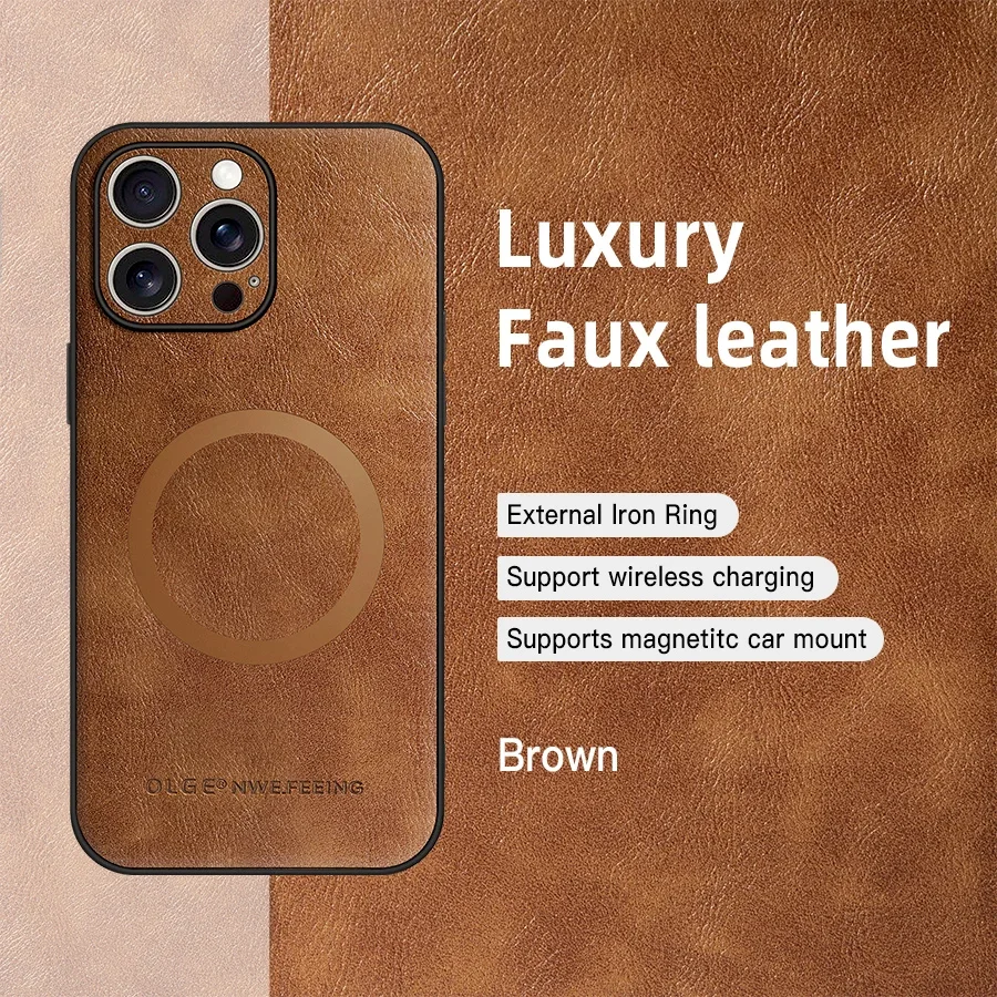 Capa Para Iphone 15 Pro Max (marrom) Com Carregamento Sem Fio Magsafe E Proteção Magnética Em Couro.