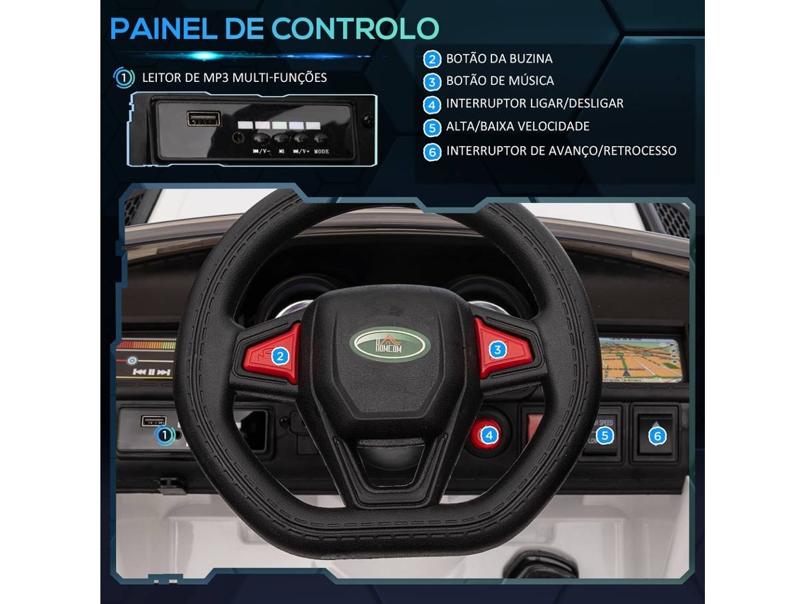 HOMCOM Carro Elétrico Infantil Bateria 12V com 2 Motores Controle