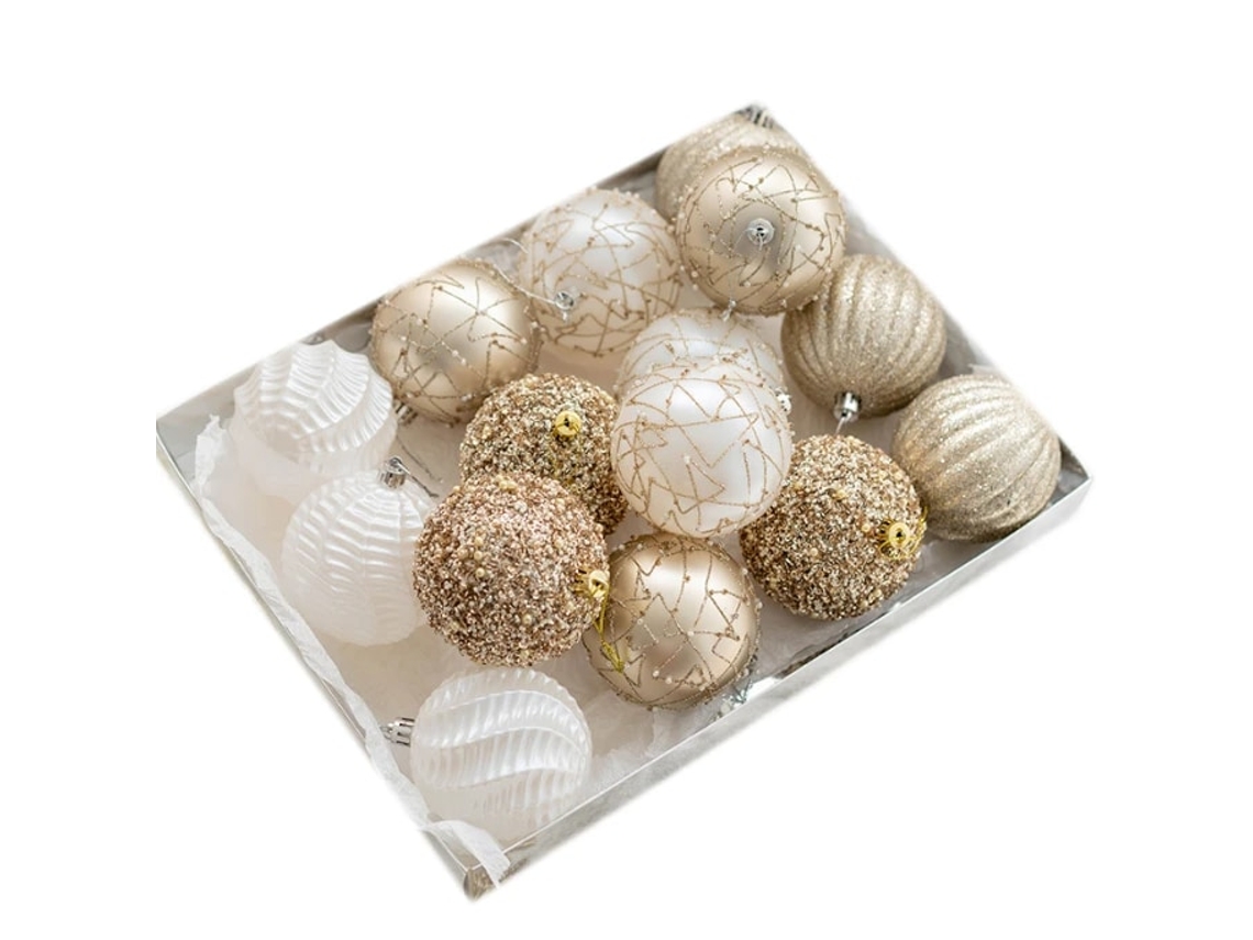 Conjunto De Enfeites De Natal Para Árvore Com Bolas Cor Champanhe -ff-