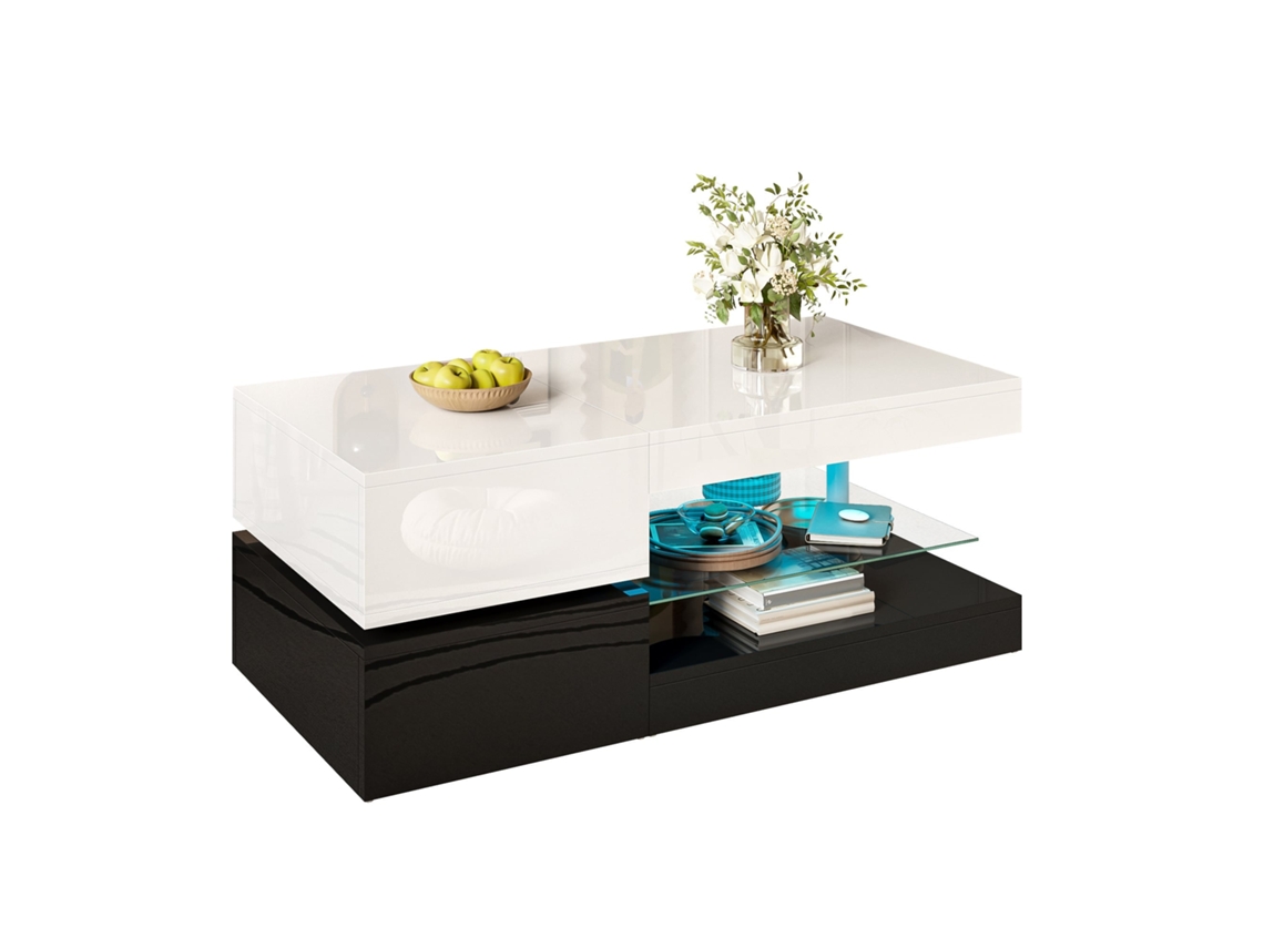 Mesa Centro Led App Bluetooth Preto/branco 90x45x35,5 Ambiente Sala