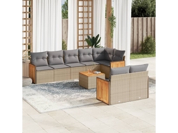 Vidaxl 9 Pcs Conjunto De Sofás P/ Jardim Com Almofadões Vime Pe Bege