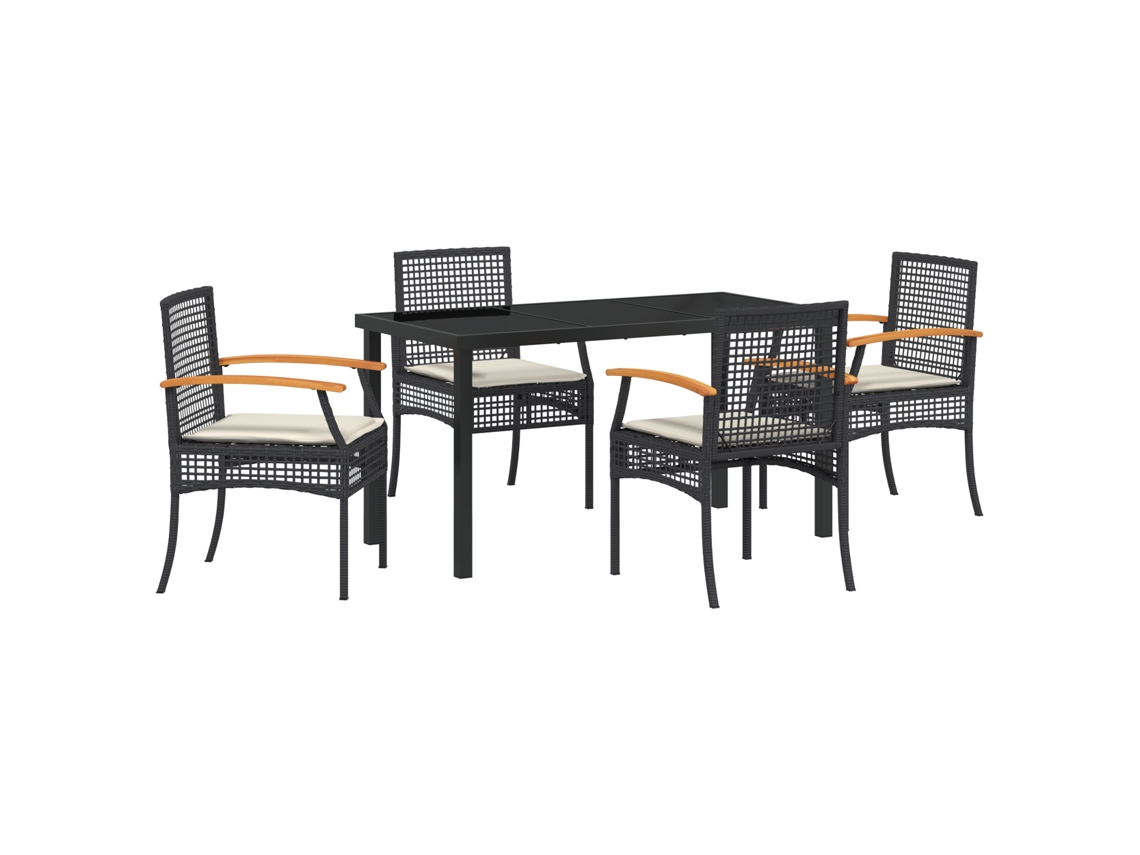 Conjunto 5 De Jantar De Jardim Com Almofadas Vidaxl Vime Poliéster Preto De 5 Peças