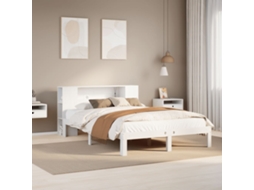 Vidaxl Cama Com Estante Sem Colchão 150x200 Cm Pinho Maciço Branco
