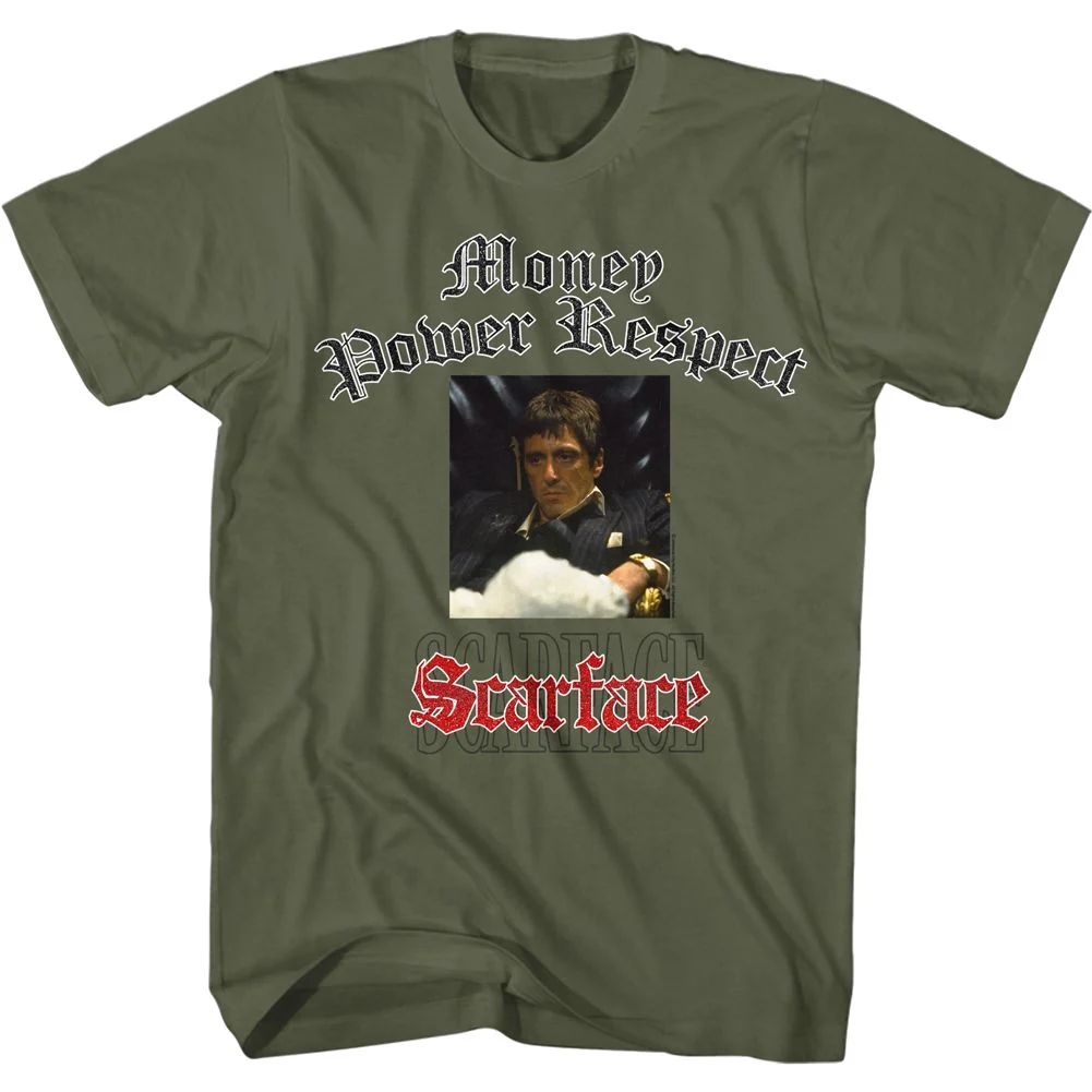 Rockinstone Scarface Movie Glitterlogo Solid Military Green Adult T-shirt Size:xl