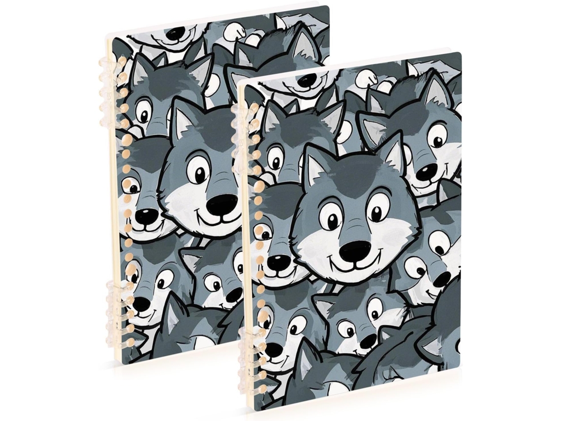 Conjunto de 2 Cadernos A5 com Espiral e Linhas Estampa Lobo 21,1 X 14,5 Cm para Planejamento Negócios