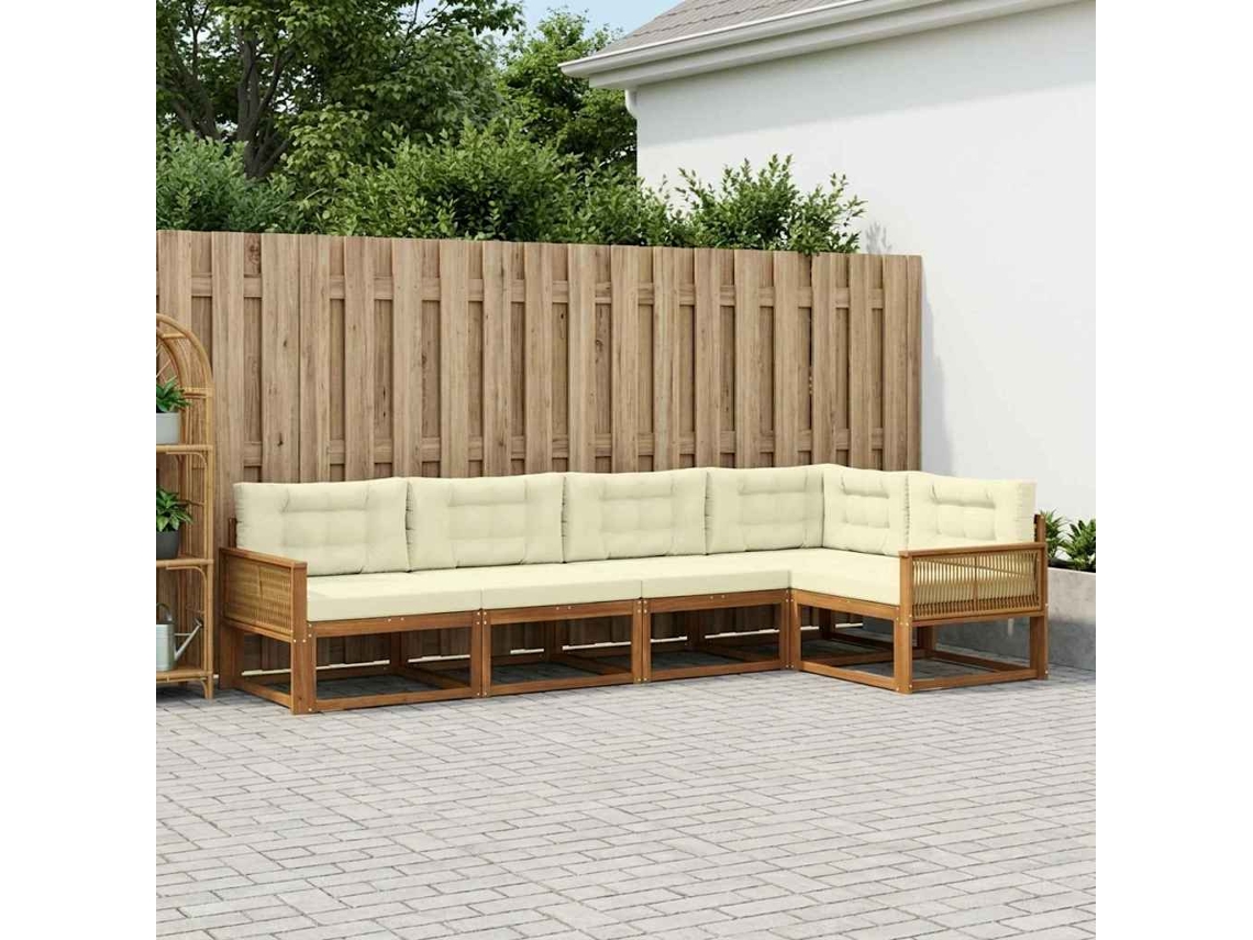 Vidaxl Conjunto De Sofás Para Exterior 5 Pcs Natural E Creme