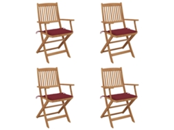 Vidaxl Cadeiras De Jardim Dobráveis C/ Almofadões 4 Pcs Acácia Maciça