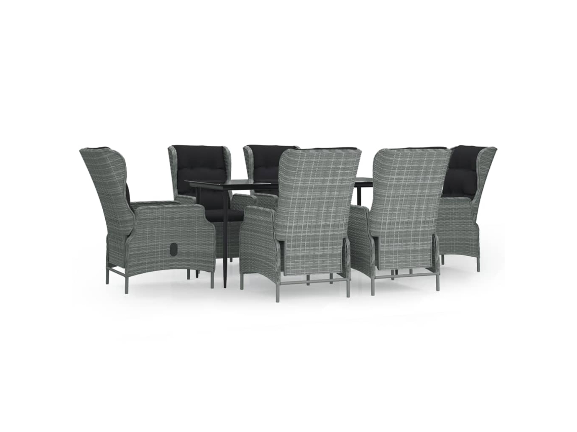 VIDAXL 7 Pcs Conjunto De Jantar Para Jardim Vime Pe Cinzento-Claro