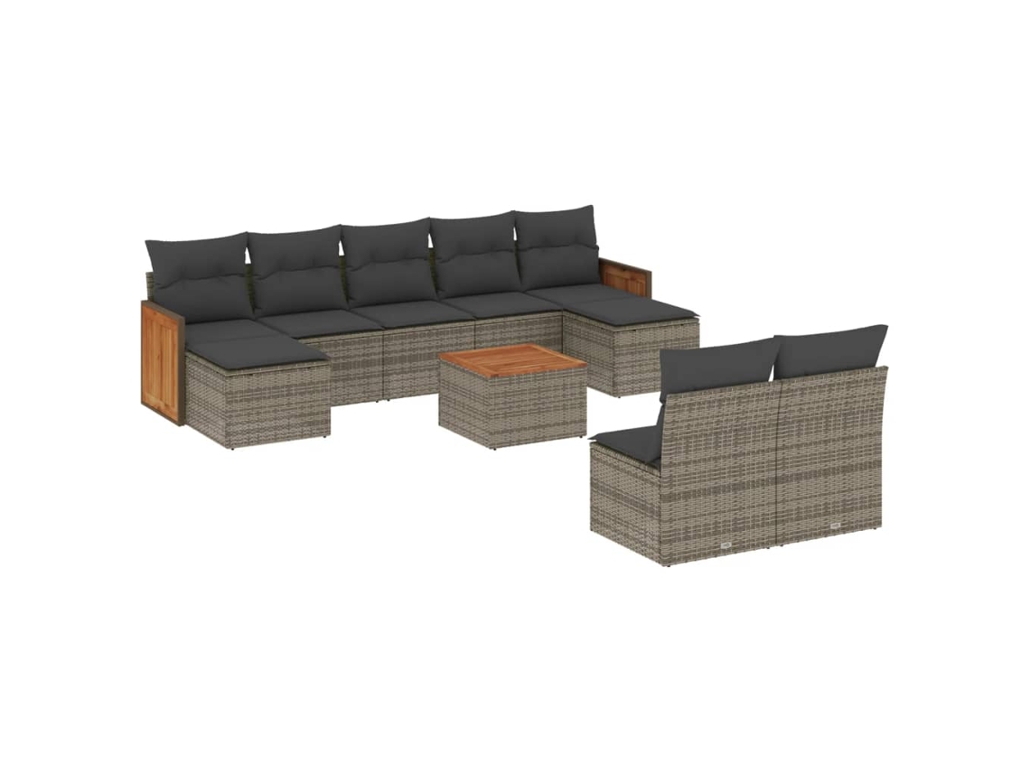 Conjunto de 10 Sofás de Jardim com Almofadões Vime Pe Cinzento MAISON EXCLUSIVE