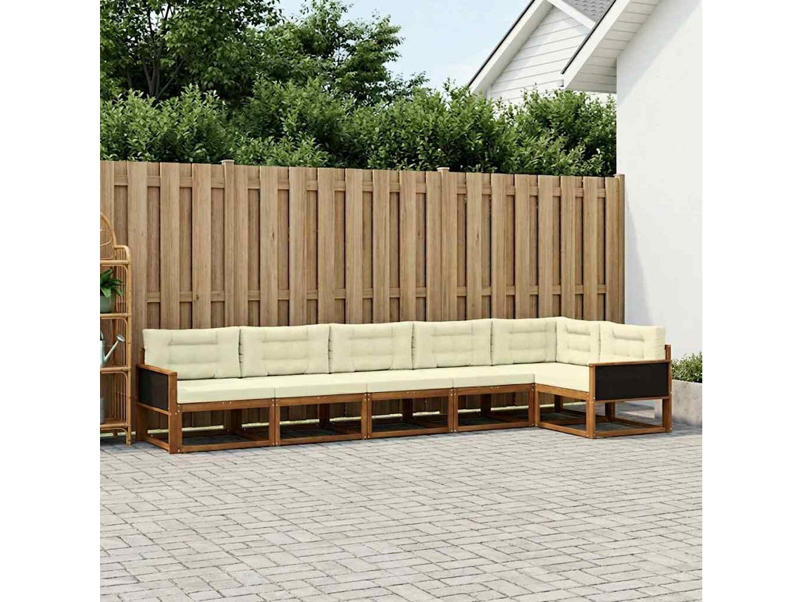 Vidaxl Conjunto De Sofás Para Exterior 6 Unid. Natural E Creme