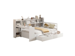 Sofá cama de Madeira Maciça 90x200 Cm, multifuncional com Escrivaninha, estante e Tomada Elétrica, ideal para Armazenamento PAPRIKA