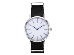 Relógio masculino de quartzo com pulseira de nylon, mostrador redondo, elegante e casual, preto.