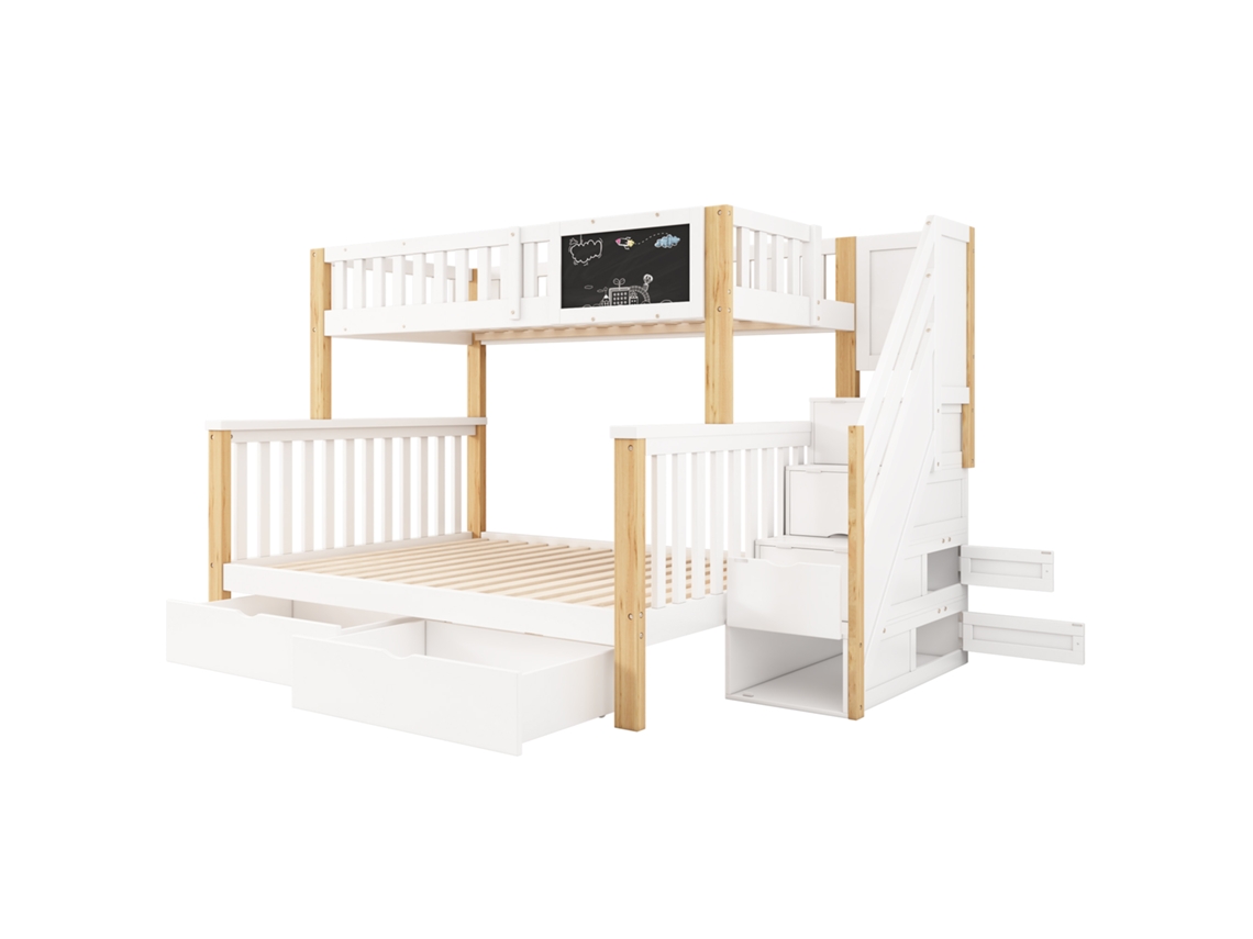 Cama infantil multifuncional com estrutura e gavetas pretas, modelo campestre branco e carvalho claro, sem colchão, 90x200 e 140x200 PAPRIKA