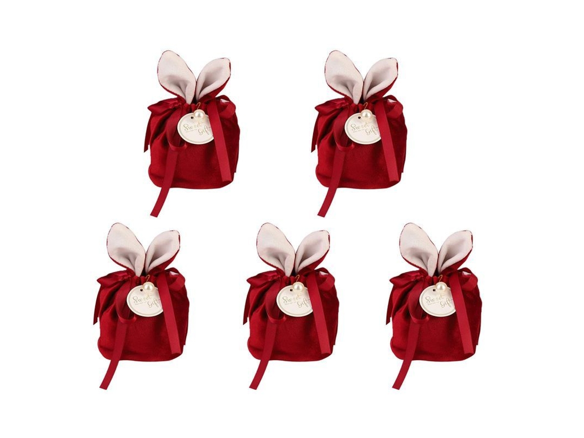 Linjou 5 Bolsas De Veludo Com Orelhas De Coelho Para Organizar Joyas, Presente, Festa, Cor Vinho Tinto