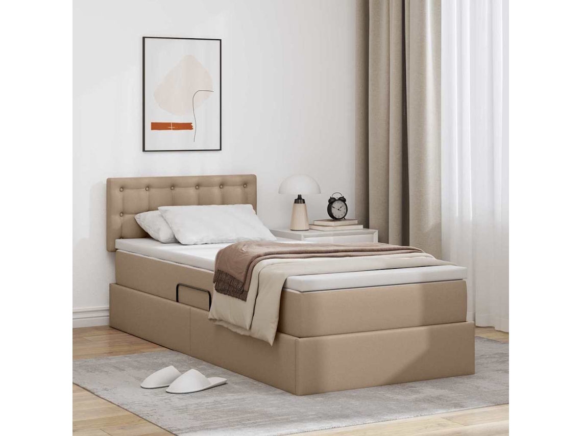 Vidaxl Cama Com Arrumação E Led Com Fitas Led Cappuccino 100 X 200 Cm