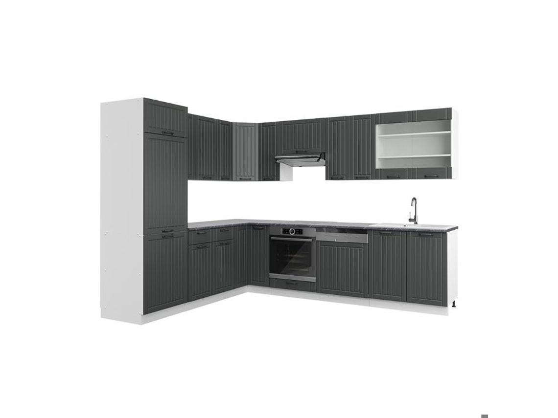 Cozinha de canto Fame-Line, 227 x 60 cm sem bancada, Casa de campo antracite/branco, Vicco