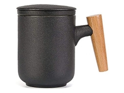 Taza De Té Cerámica Creativa Con Tapa Y Colador Mango De Madera Filtro Japonésa