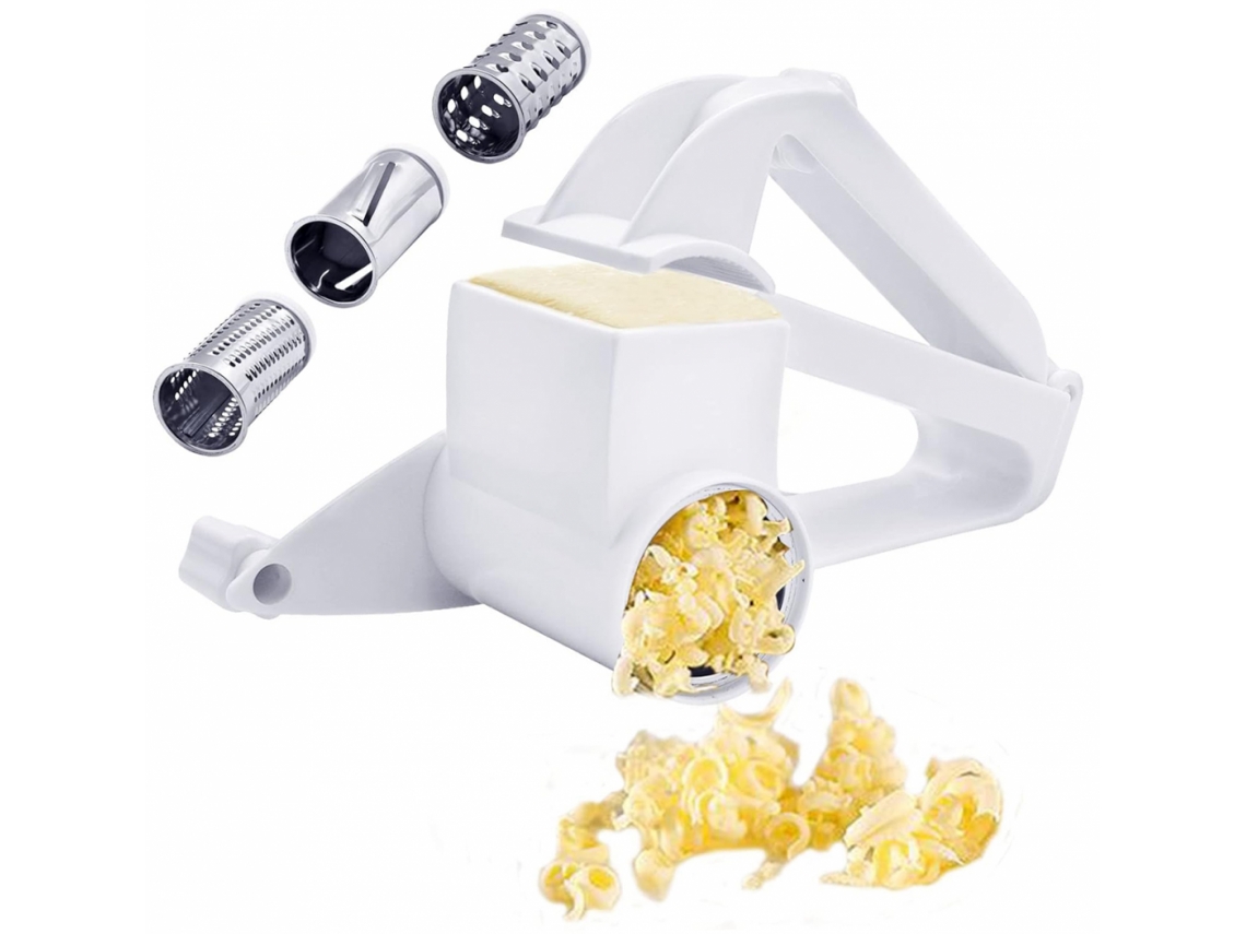 Ralador De Queijo Rotativo, Fatiador De Queijo Manual Com Manivela E Tambor Aço Inoxidável