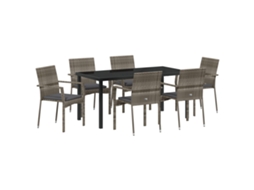 Conjunto 7 De Jantar De Jardim De Vidaxl Com Almofadas Cinza Rattan Sintético