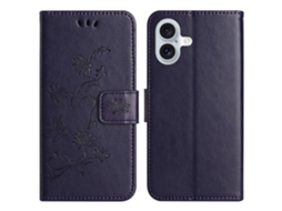 Capa Em Couro Pu Com Suporte Para Apple Iphone 16 Roxo Escuro