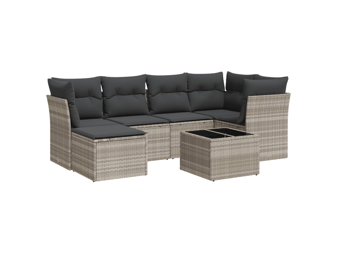 Conjunto de 7 Sofás de Jardim com Almofadões Vime Pe Cinzento Claro MAISON EXCLUSIVE (7 pcs)