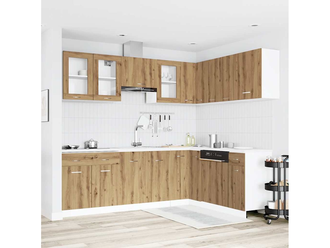 Vidaxl 11 Pcs Armário Cozinha Conj. Deriv. Madeira Lyon Carvalho Artisiano