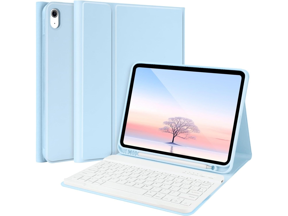 Lurelia Capa Com Teclado Para Tablet Ipad Pro 11 2018/2020/2021/2022, Azul Nuvem, Couro