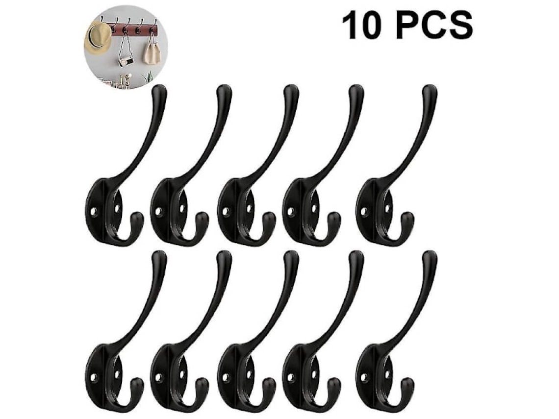 Conjunto de 10 Ganchos Rústicos para Casacos, para Parede, com Ganchos Duplos Reforçados, Estilo Retrô Preto BRILVIBERA