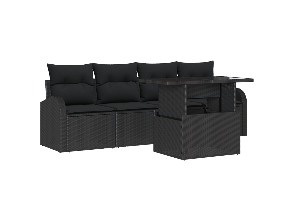 Conjunto 5 Conjunto De Sofá De Jardim Vidaxl Preto Vime Pe (100 X 55 X 73 Cm)