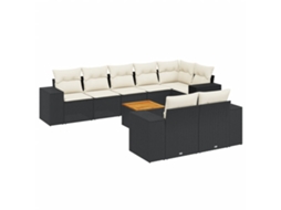 Conjunto de 9 Sofás para Jardim com Almofadas Vime Pe Preto MAISON EXCLUSIVE (9 pcs)